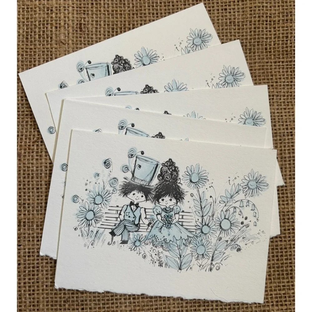 Vintage Eleanor Finch Happy Couple Raw Edge Note Card Set Romance Kitsch Rare